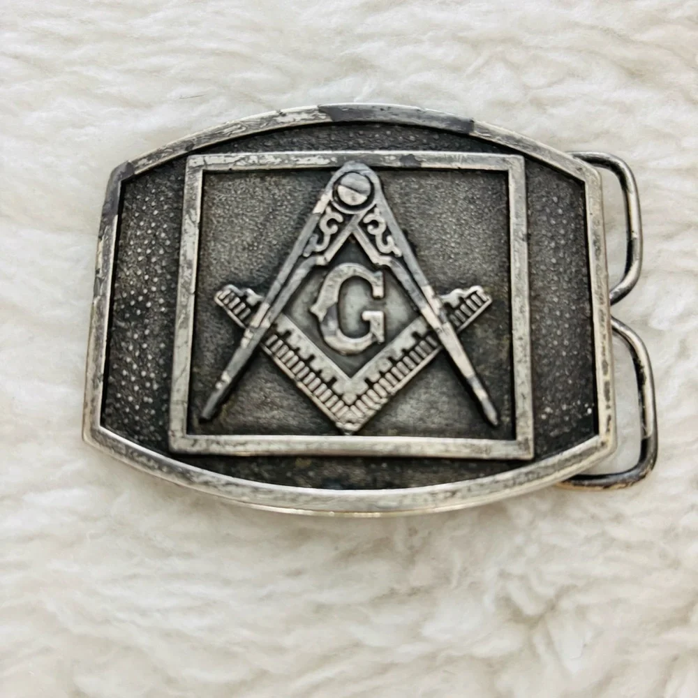 Masonic Silver Bergamot Brass Work Belt Buckle size 3”x2.5”